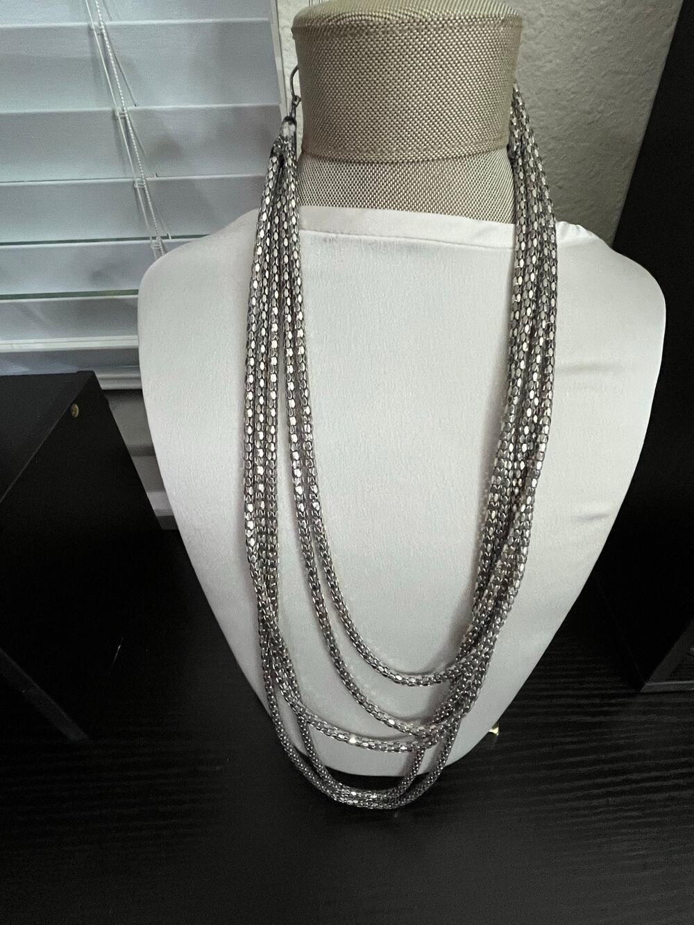 Chico's Silvertone Necklace Layering Bundle Lot Set of 2 Liquid Silver Mesh